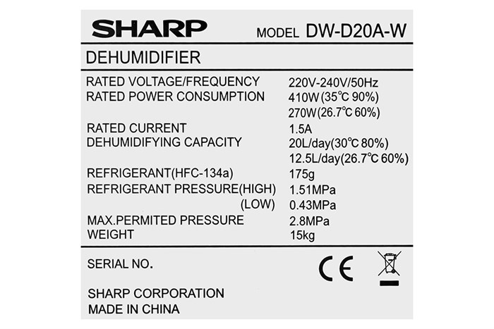 Máy Hút Ẩm Sharp DW-D20A-W